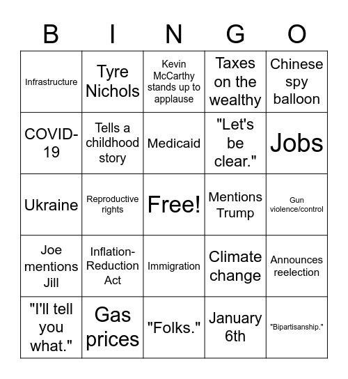 State of the Union Bingo Card