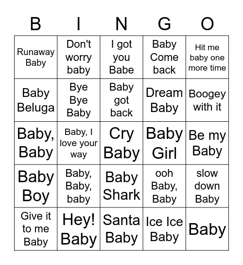 Baby Music BINGO Card