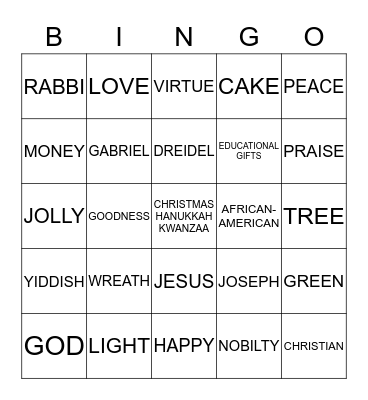 ChristmaHanuKwanzakkah Bingo Card