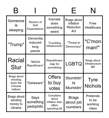 2023 State of the Union Bingo Card
