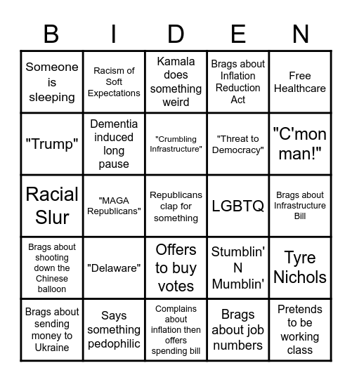 2023 State of the Union Bingo Card