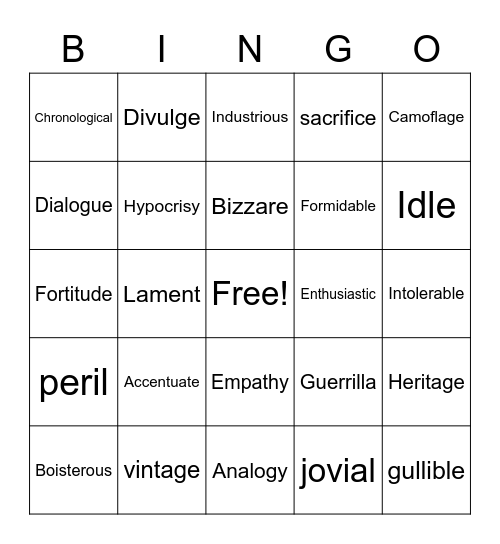 Word of the Day 1 Bingo Card