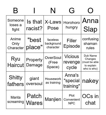 Shaman King Bingo Card