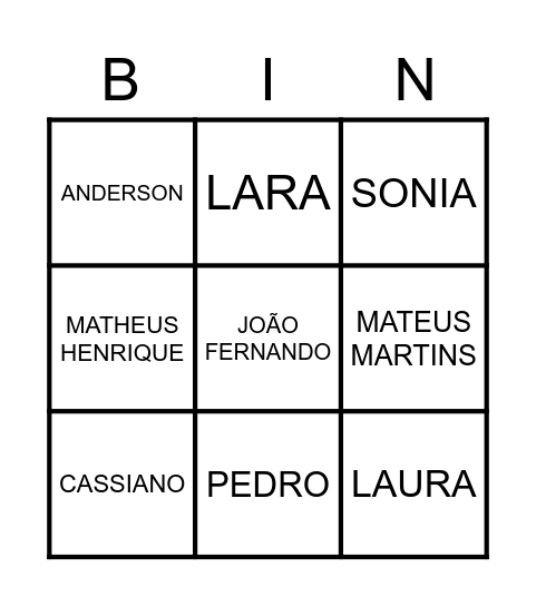 BINGO   DE   NOMES Bingo Card