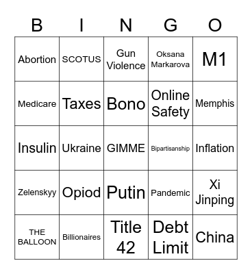 STATE OF THE UNION Bingo Card