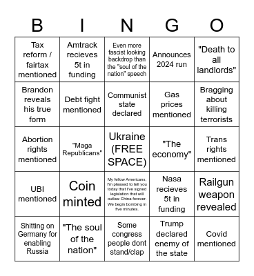 State Of The Brandon 2023 Bingo Card