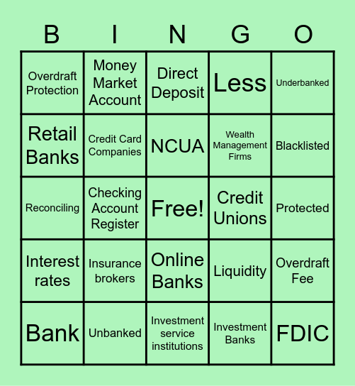 Financial Services Fun! Bingo Card