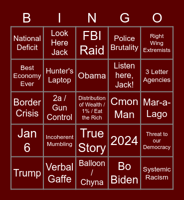 SOTU Biden Bingo Card