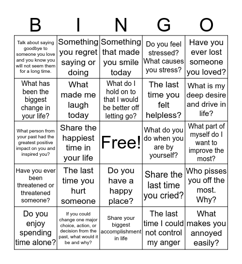 Mood, Feelings, & Emotions Bingo Card