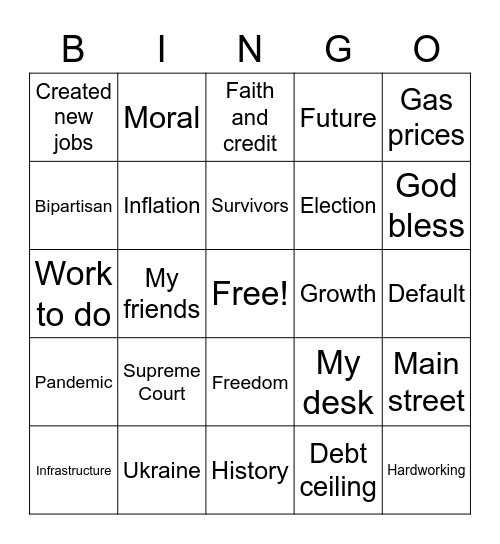 State of the Union Bingo Card