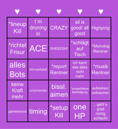 Rentner Bingo Card