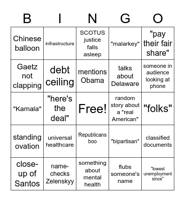 SOTU 2/7/23 Bingo Card