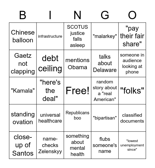 SOTU 2/7/23 Bingo Card