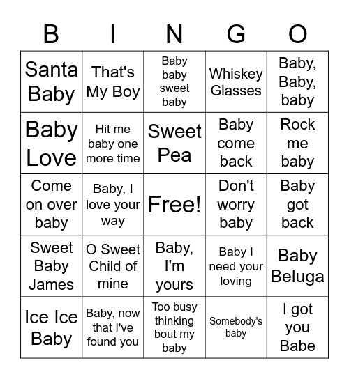 Baby Graham Music Bingo Card