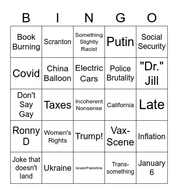 Presidente Joseph R. Biden SOTU Bingo Card