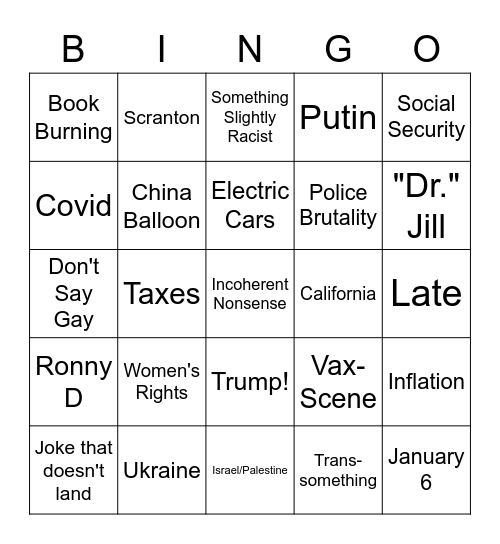 Presidente Joseph R. Biden SOTU Bingo Card