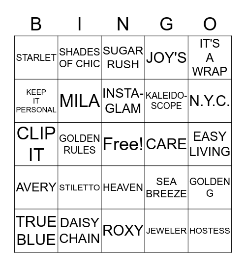 BLINGO BINGO Card