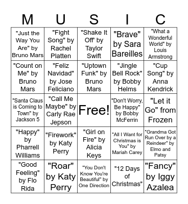 Musical Bingo Card