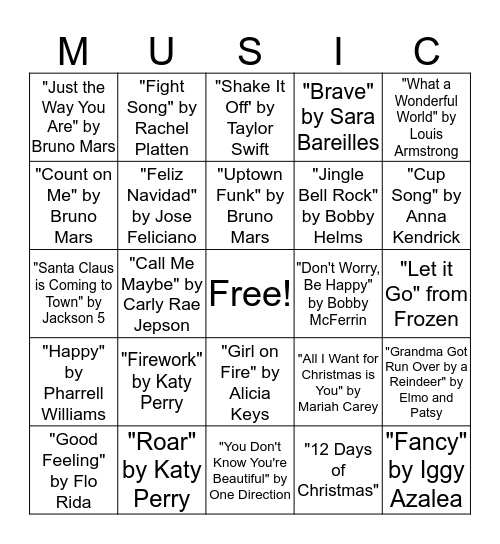 Musical Bingo Card