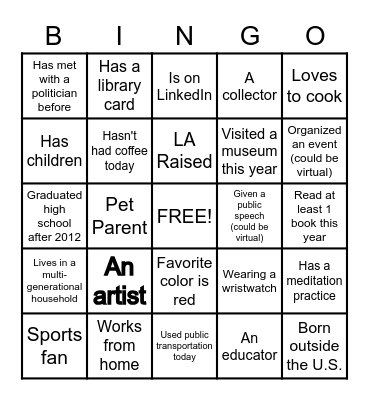ARTS FOR LA Bingo Card