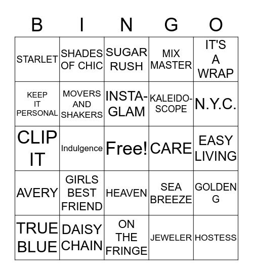 BLINGO BINGO Card