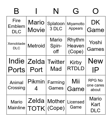 Nintendo Direct 2/8/2023 Bingo Card