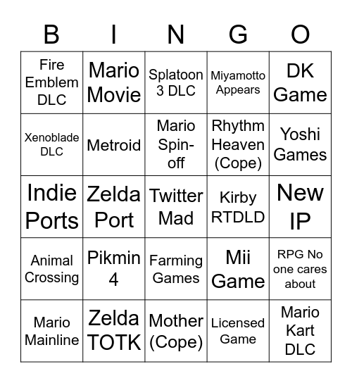 Reecee🎄 on X: My Bingo Card for the September 2022 Nintendo Direct   / X