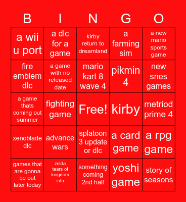 nintnedo direct Bingo Card