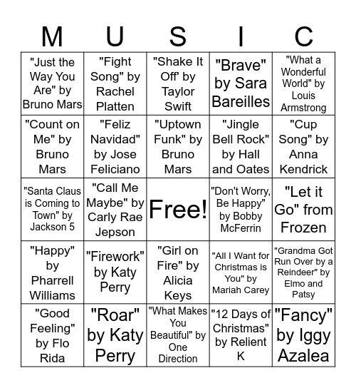 Musical Bingo Card