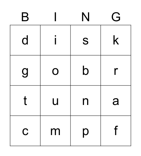 Alphabet Bingo Card