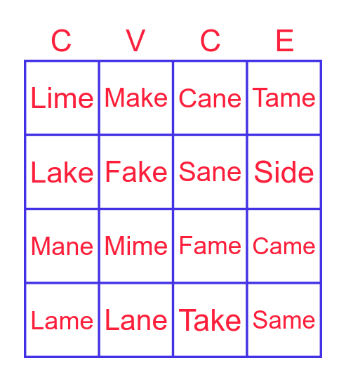 CvCe Bingo! Bingo Card