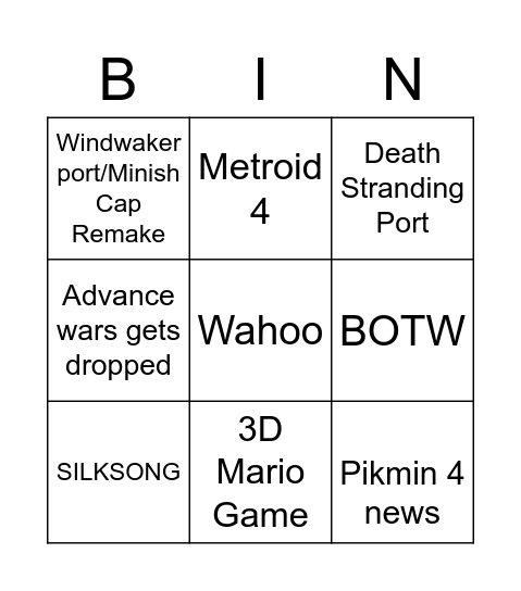 Untitled Bingo Card