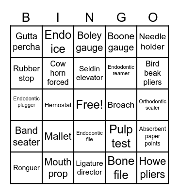 Dental Instruments Bingo Card