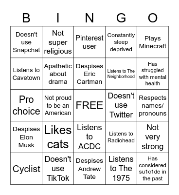 is me Bingo Card