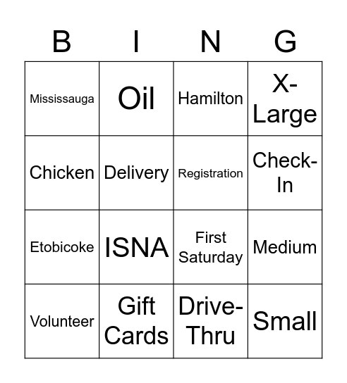 ISNA FOODBANK Bingo Card