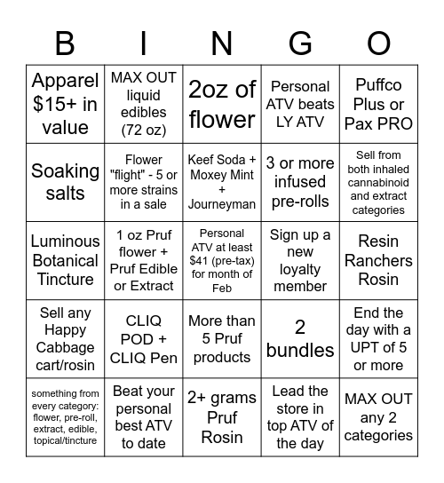 March Sales Bingo Card