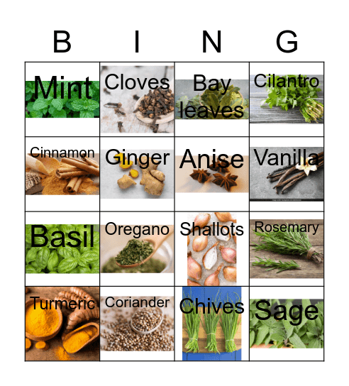 Herbs and Spices Bingo Card