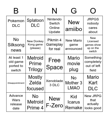 February Nintendo Direct 2023 Bingo Card