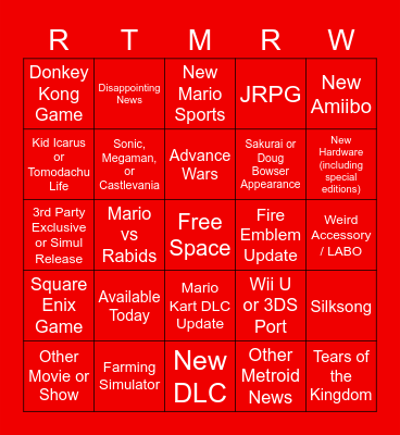 Nintendo Direct Bingo Card