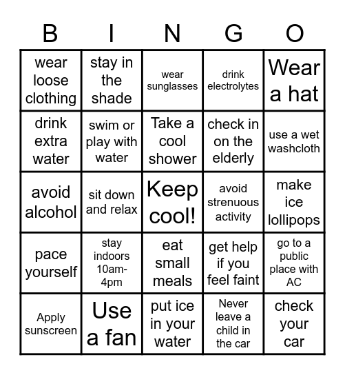 BEAT   THE   HEAT   TIPS Bingo Card