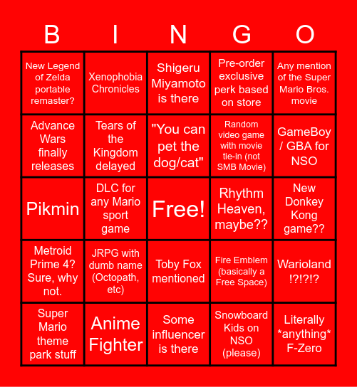 ElkBit's Nintendo Direct Bingo - Feb. 2023 Bingo Card