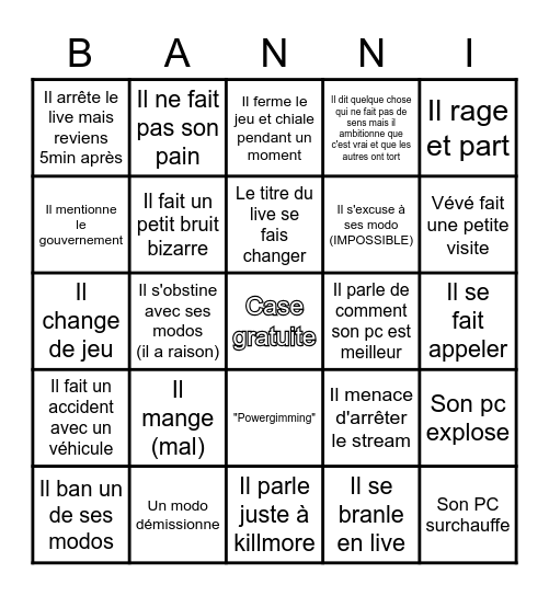 Patoufe Bingo GTA RP Bingo Card