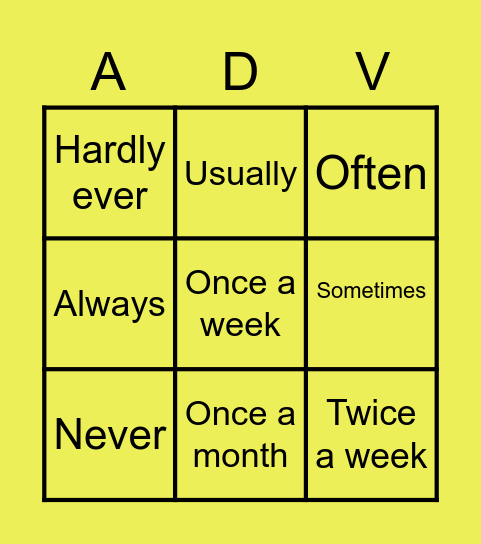 Adverbs of frequency Bingo Card