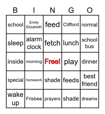 Clifford's Best Friend Bingo Card