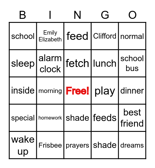 Clifford's Best Friend Bingo Card