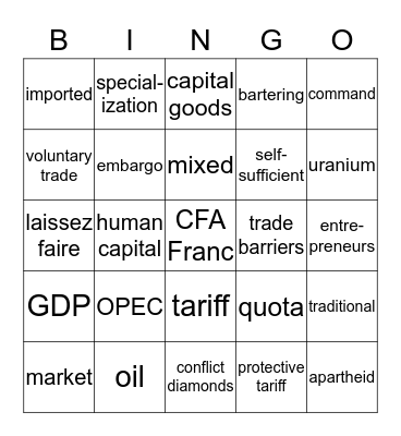 Economics of Africa Bingo Card