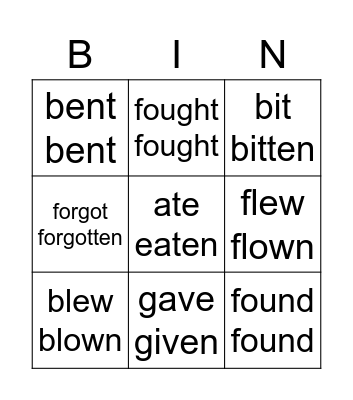 BINGO - IRREGULAR VERBS Bingo Card