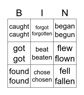 BINGO - IRREGULAR VERBS Bingo Card