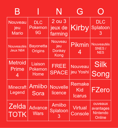 Nintendo Direct Bingo by Imaginerio Bingo Card