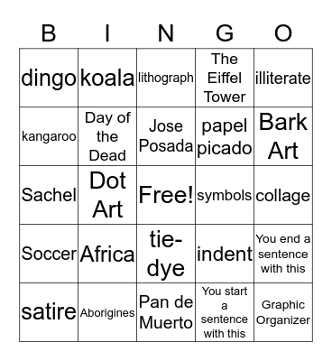 Art Across the World Bingo Card